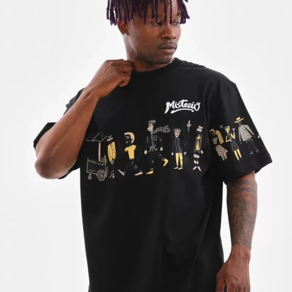 Unisex Bisiklet Yaka Baskılı Oversize T-Shirt - Siyah