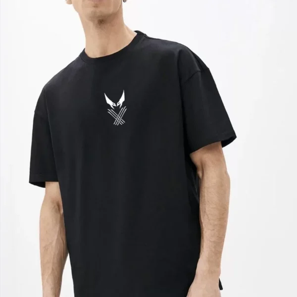 Unisex Bisiklet Yaka Baskılı Oversize T-Shirt - Siyah