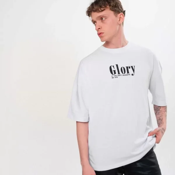 Unisex Bisiklet Yaka Baskılı Oversize T-Shirt - Siyah