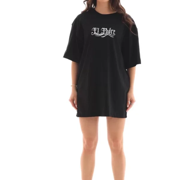 Unisex Bisiklet Yaka Baskılı Oversize T-Shirt - Siyah