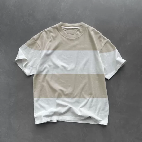 Unisex Bisiklet Yaka Parçalı T-Shirt - Bej