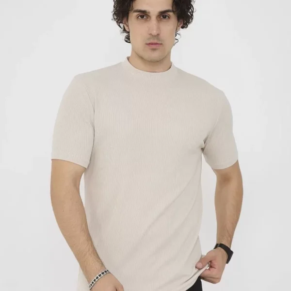 Unisex Bisiklet Yaka Slim fit T-Shirt- Bej