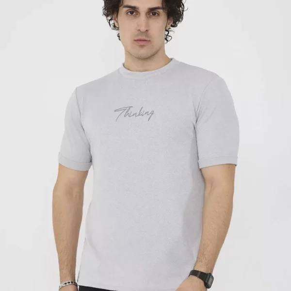 Unisex Bisiklet Yaka Slim fit T-Shirt- Boyalı Gri