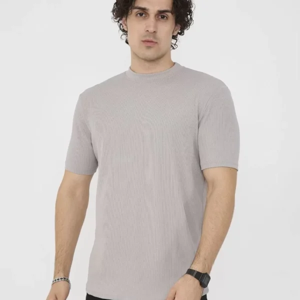 Unisex Bisiklet Yaka Slim fit T-Shirt- Taş