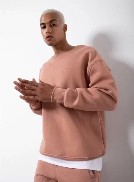 Unisex Biskilet Yaka Üç İplik SweatShirt - Pembe