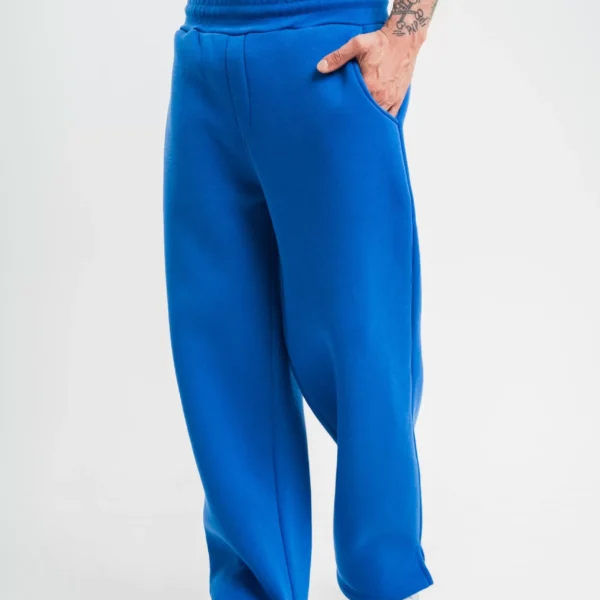 Unisex Boru Paça Baggy Eşofman Pantolon - Mavi