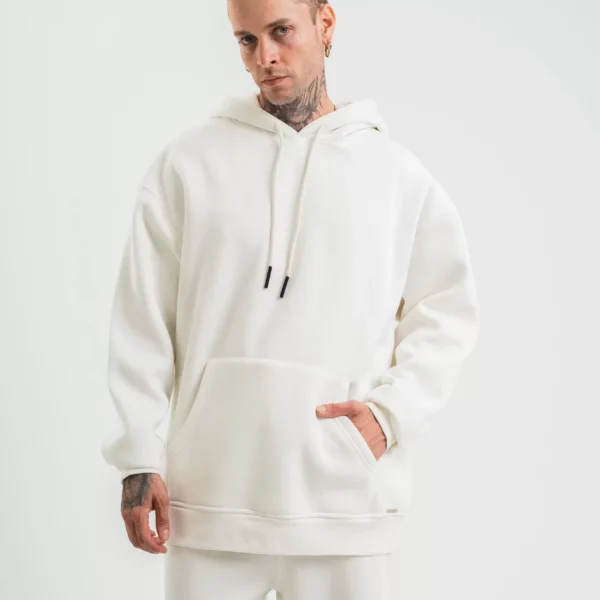 Unisex Double Oversize Kapşonlu Basic SweatShirt - Beyaz