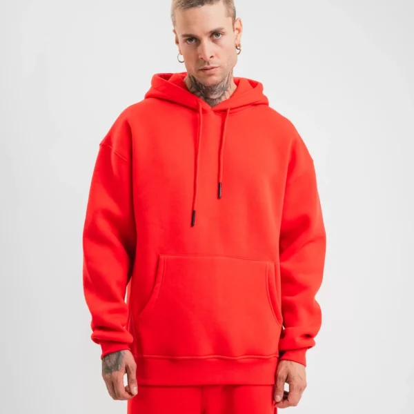 Unisex Double Oversize Kapşonlu Basic SweatShirt - Kırmızı