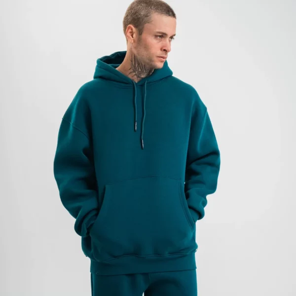 Unisex Double Oversize Kapşonlu Basic SweatShirt - Koyu Deniz Yeşili