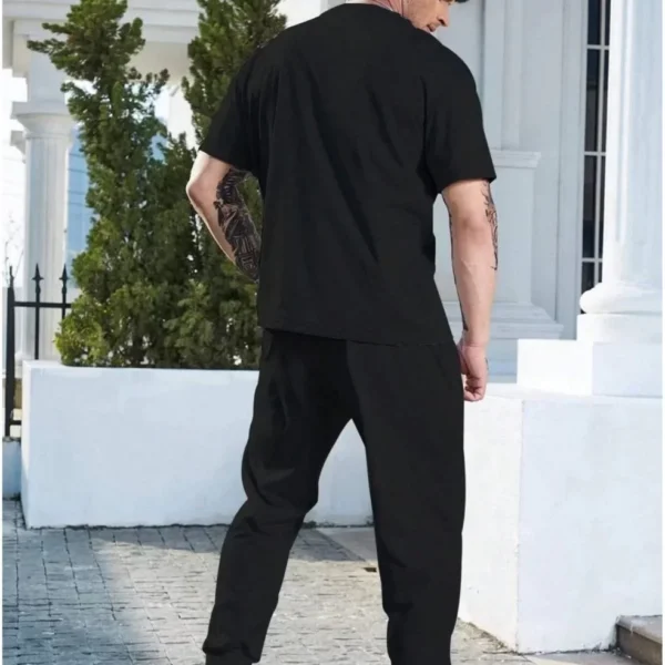 Unisex Düz T-Shirt ve Eşofman Takımı - Siyah