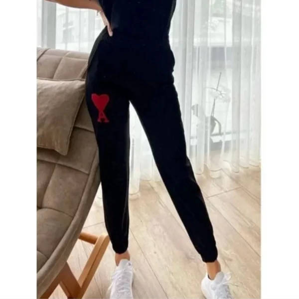 Unisex İki İplik Baskılı Oversize Eşofman Altı - Siyah