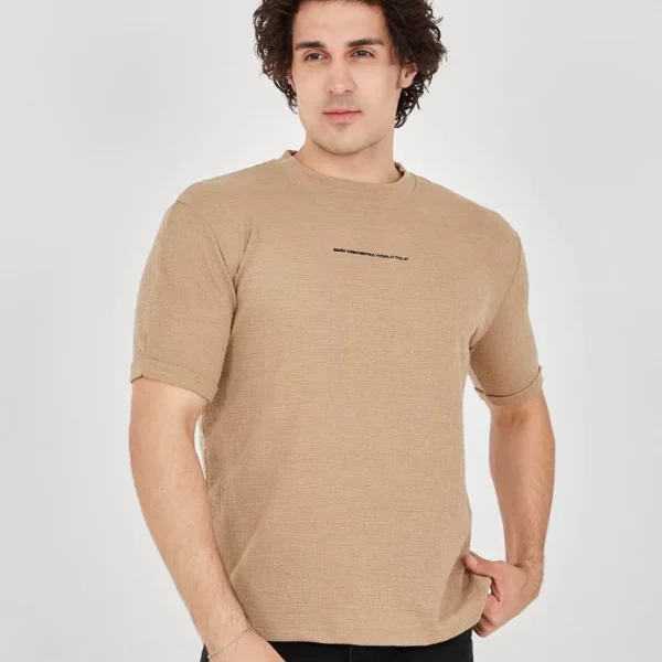 Unisex Jakar Kumaş Slim Fit T-Shirt - Kahverengi