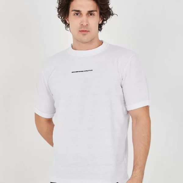 Unisex Jakar Kumaş Slim Fit T-Shirt - Beyaz