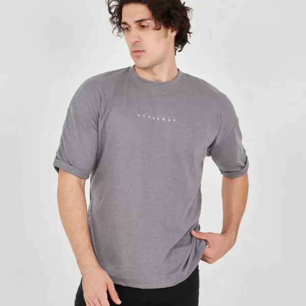 Unisex Jakar Kumaş Rahat Kol T-Shirt - Gri