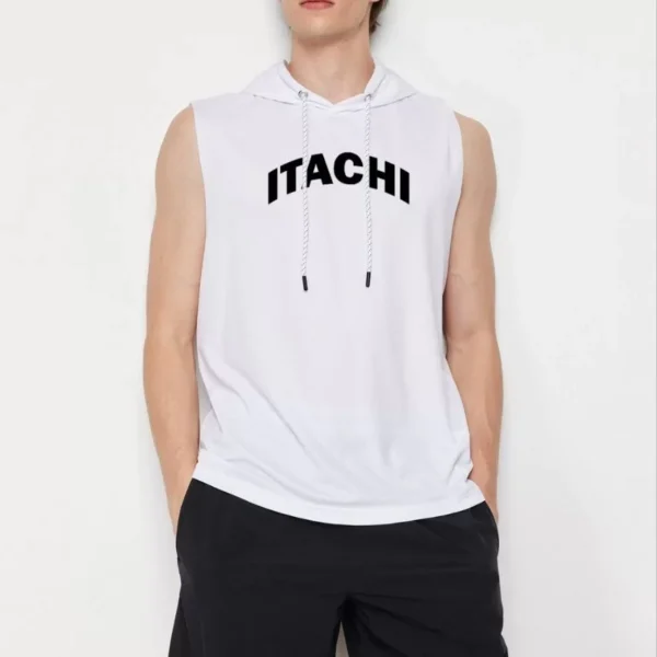 Unisex Kapşonlu Kolsuz Baskılı Oversize T-shirt - Beyaz