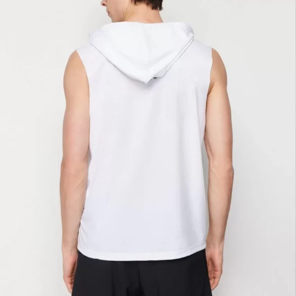 Unisex Kapşonlu Kolsuz Düz Oversize T-shirt - Beyaz