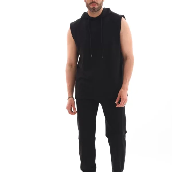 Unisex Kapşonlu Kolsuz Eşofman Takımı- Siyah