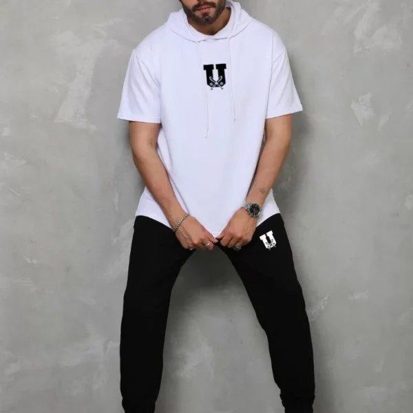 Unisex Kapşonlu Oversize T-Shirt Takım - Beyaz
