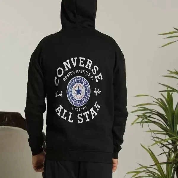 Unisex Kapüşonlu Üç İplik Oversize Baskılı Sweatshirt - Siyah