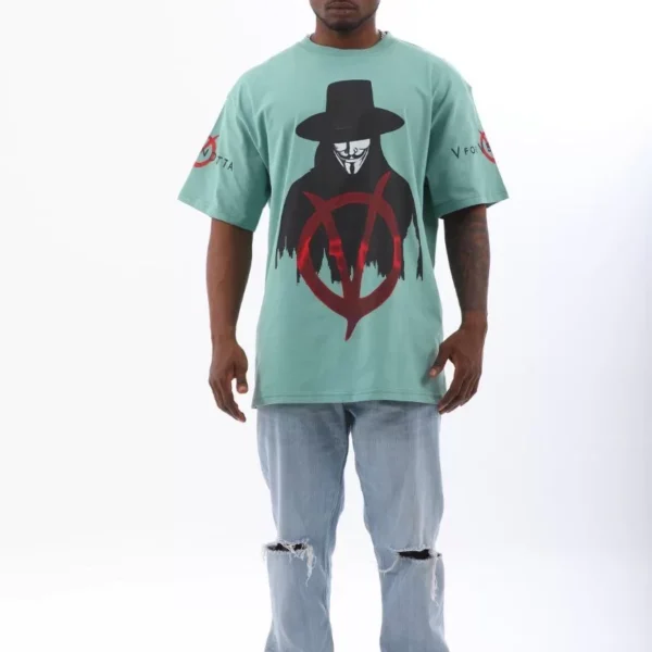 Unisex Oversize Baskılı Bisiklet Yaka T-Shirt - Mint Yeşili