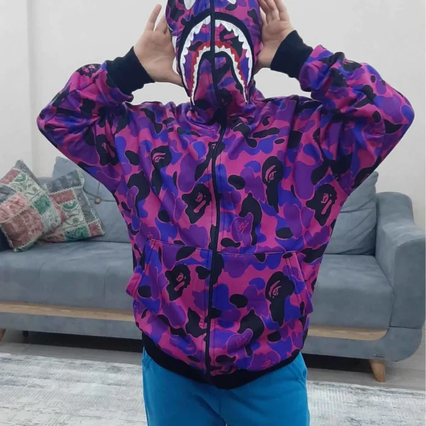 Unisex Pubg Bape x Shark Hoodie - Mor