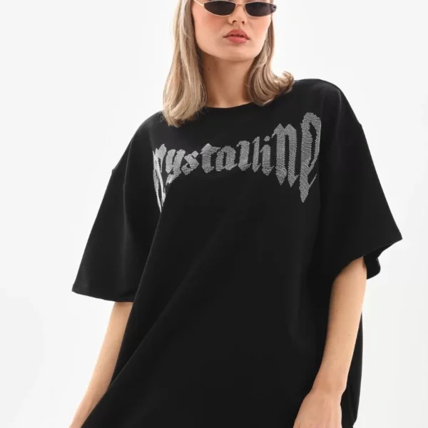 Unisex Taş Desenli Oversize T-Shirt - Beyaz