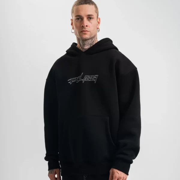 Unisex Üç İplik Kapşonlu Nakışlı SweatShirt - Siyah