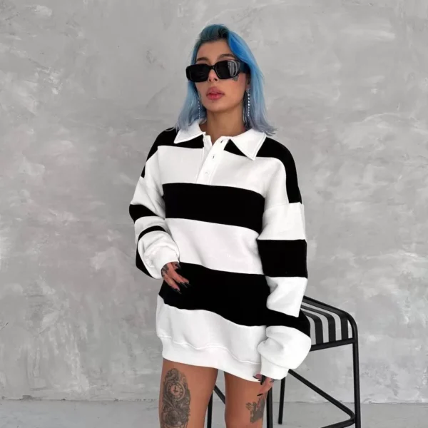 Unisex Üç İplik Parçalı Yakalı SweatShirt - Siyah