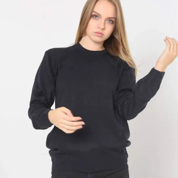 Unisex Uzun Kol Biskilet Yaka Dokuma Triko - Indigo