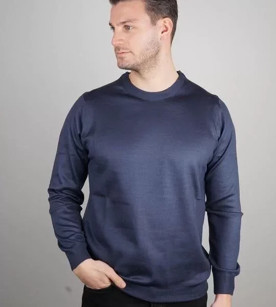 Unisex Uzun Kol Biskilet Yaka Dokuma Triko - Indigo
