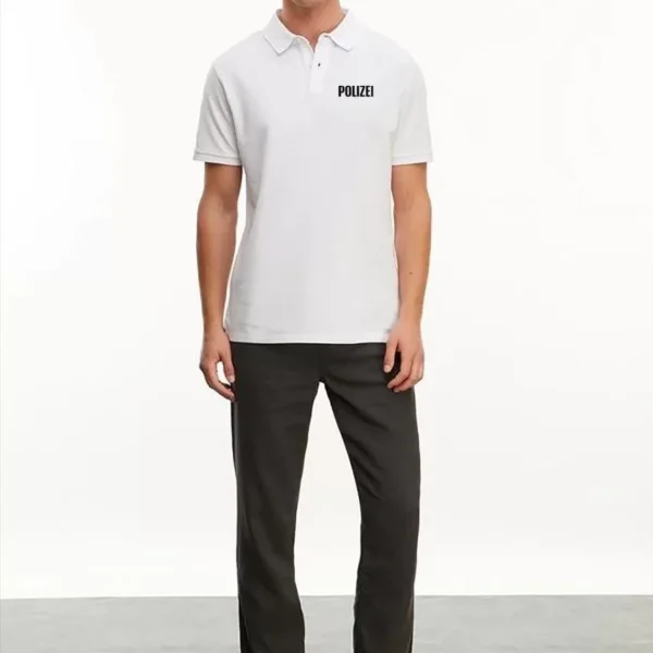 Yakası Düğmeli Yakalı Pike Baskılı T-Shirt - Beyaz