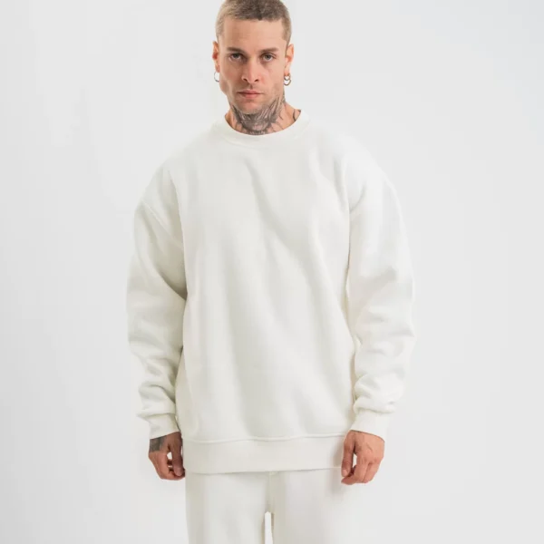 Uzun Kol Bisiklet Yaka Basic SweatShirt - Beyaz