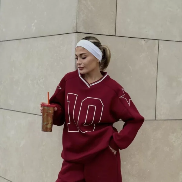 V Yaka Üç İplik Sweat Takım - Bordo
