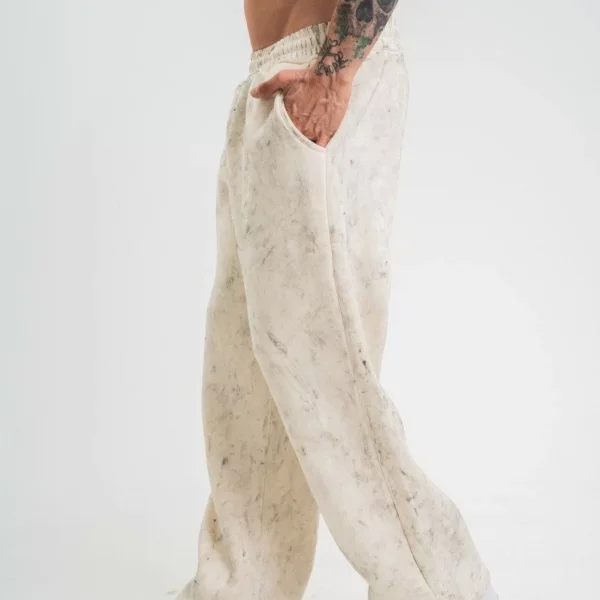 Yırtmaç Detaylı Boru Paça Baggy Eşofman Pantolon - Krem