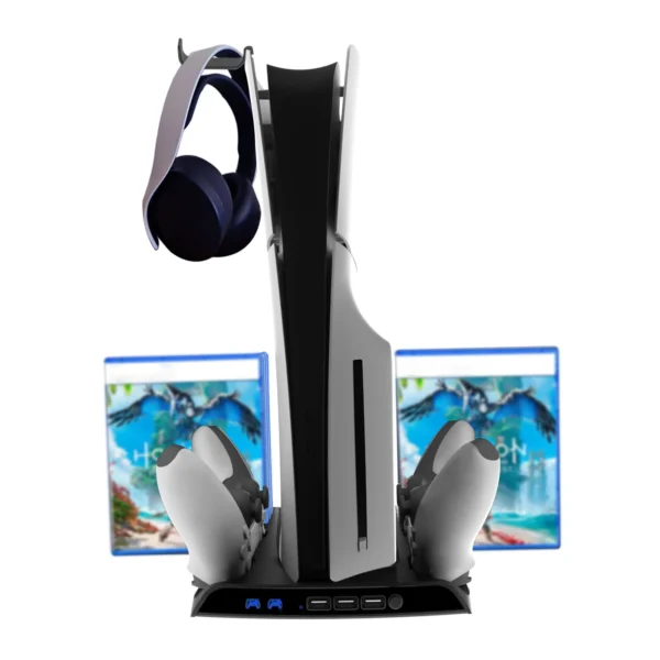 KJH-P5D-002 – PS5 Slim Uyumlu Soğutucu Fan, Şarj İstasyonu ve Disk Standı